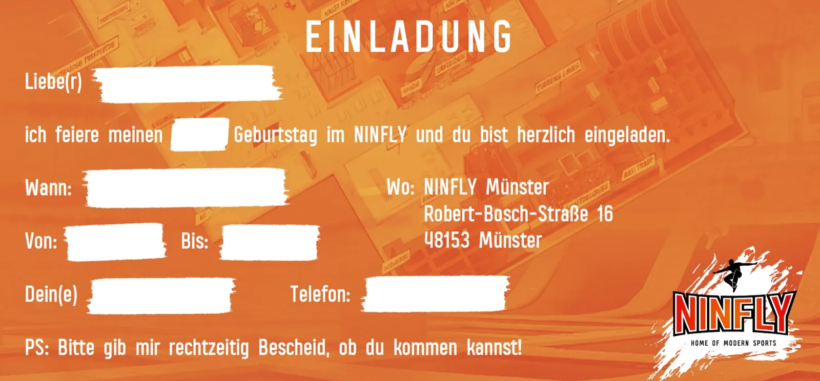 NINFLY Einladungskarte zum Ausdrucken