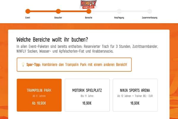NINFLY Eventplaner – Bereiche auswählen